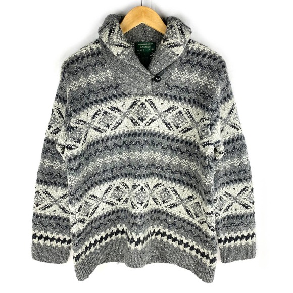 Lauren Ralph Lauren Other - Ralph Lauren Vintage Sweater Chunky Gray 100% Wool Knit Fair Isle L